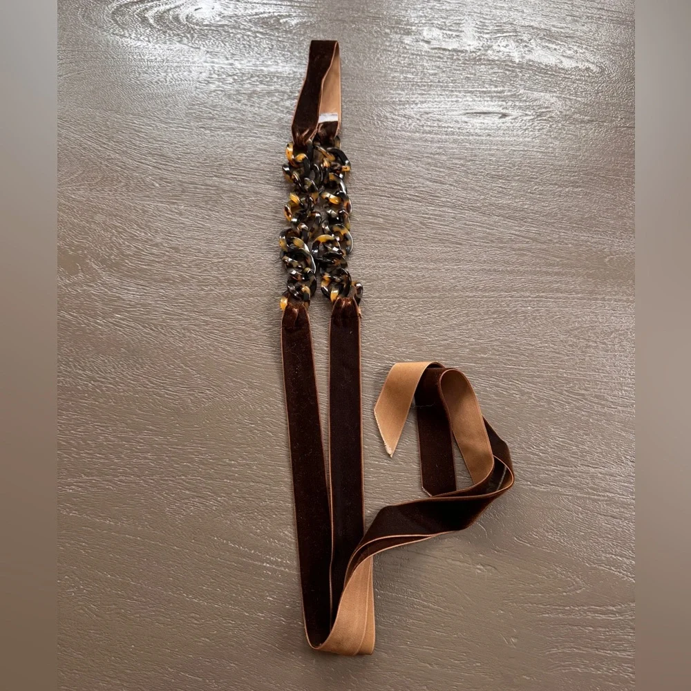 J. Crew Tortoise Shell Link & Velvet Ribbon Belt, one size - Picture 2 of 3